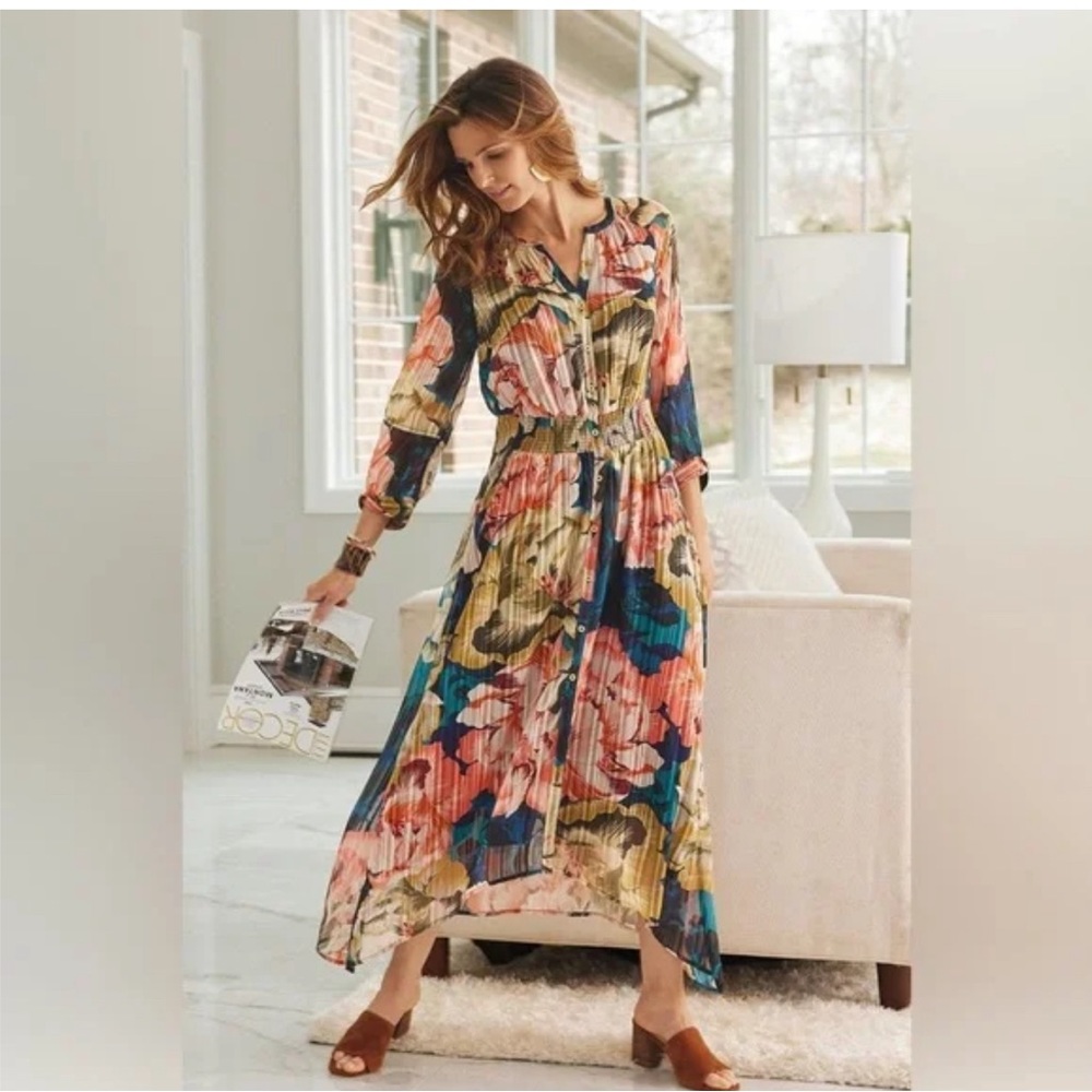 Soft Surroundings Natalia Floral Asymmetrical Hem Midi Dress